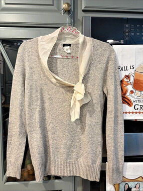 J.Crew Vintage Wool Cashmere Silk Tie-Neck Sweater Bow Neck Gray Sweater Size Sm